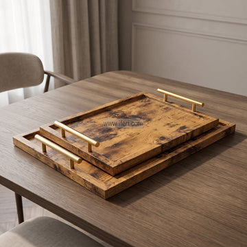 2 Pcs Bamboo Serving Tray with Handle RY37026