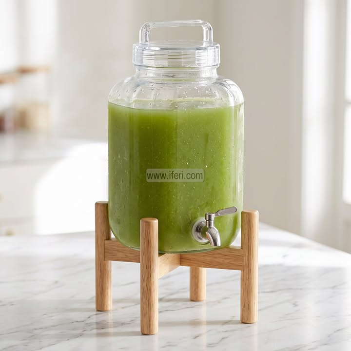 18 Inch Borosilicate Glass Juice Dispenser with Bamboo Stand EB21724