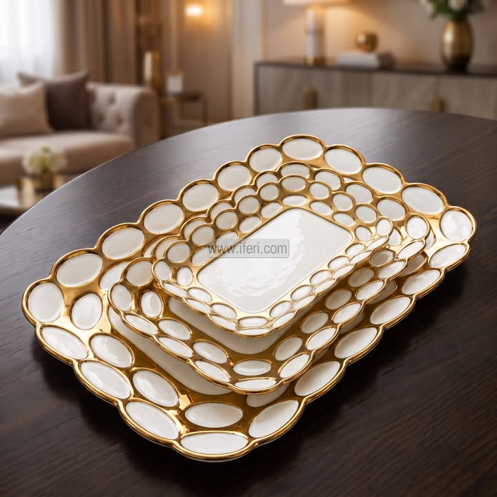 3 Pcs Rectangle Shaped Ceramic Serving Tray EB21700