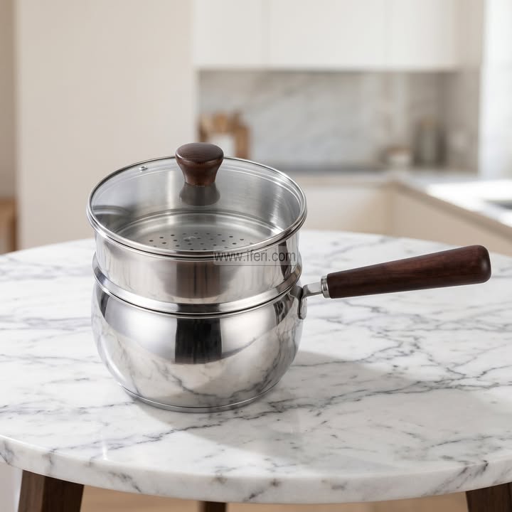 18cm Stainless Steel Milk Pot & Steamer with Glass Lid ALM6604