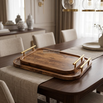 2 Pcs Bamboo Serving Tray with Handle RY37025