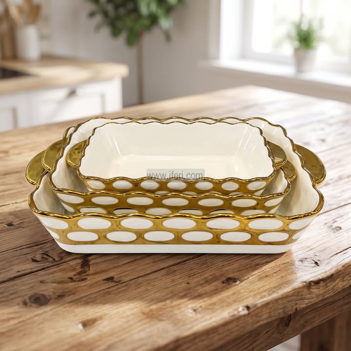 3 Pcs Rectangle Shaped Ceramic Serving Dish Set EB21707
