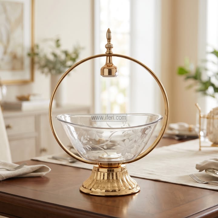 17 Inch Glass Dried Fruit, Candy, Dessert Serving Bowl with Metal Stand EB21696