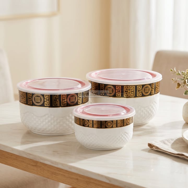 3 Pcs Ceramic Food Container / Bowl with Lid EB21692