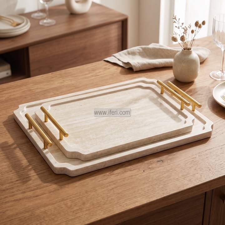 2 Pcs Bamboo Serving Tray with Handle RY37027