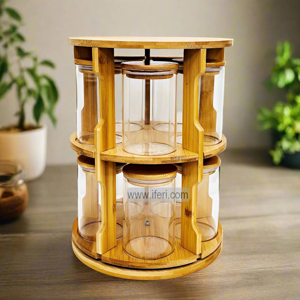 10 Pcs Glass Spice Jar with Revolving Stand DL6848