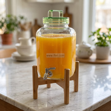 18 Inch Borosilicate Glass Juice Dispenser with Bamboo Stand EB21726