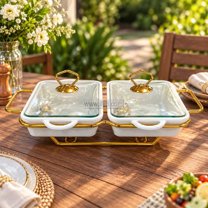 2 Part Ceramic Chafing Dish Food Warmer RY37031