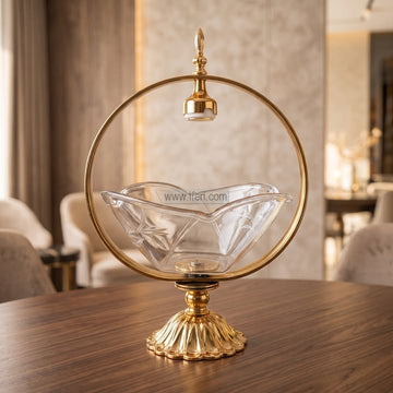17 Inch Glass Dried Fruit, Candy, Dessert Serving Bowl with Metal Stand EB21690