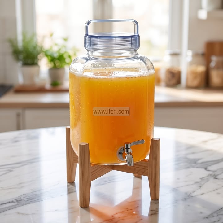 19 Inch Borosilicate Glass Juice Dispenser with Bamboo Stand EB21722