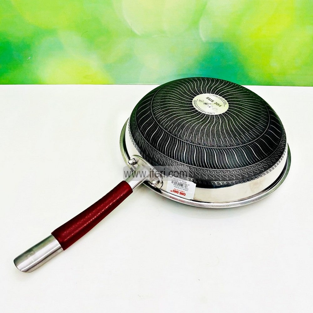 32cm Uncoated Honeycomb Design Stainless Steel Non-Stick Wok Fry Pan DL6852