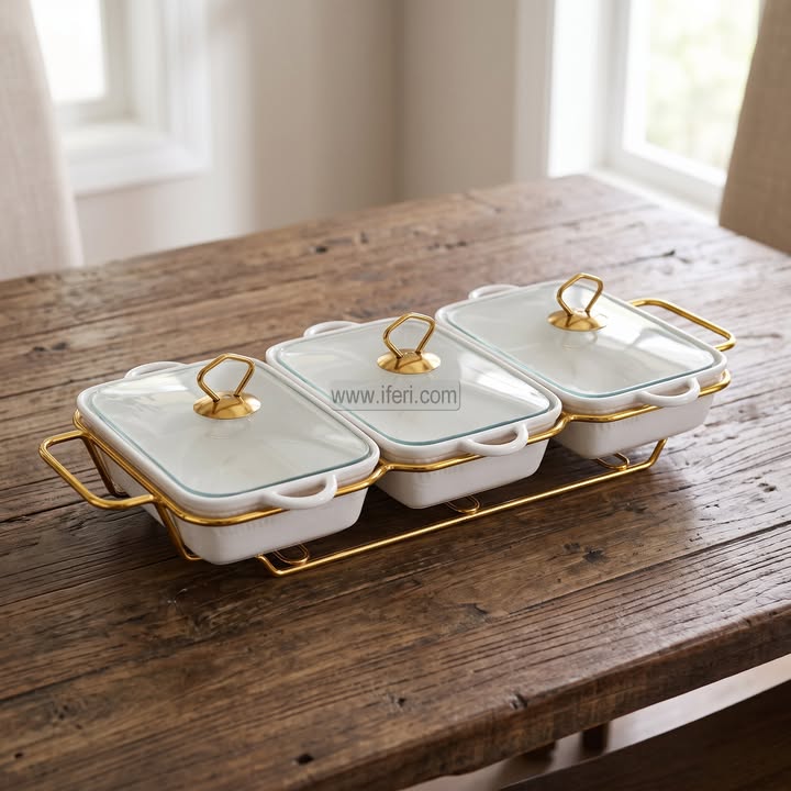 3 Part Ceramic Chafing Dish Food Warmer RY37033