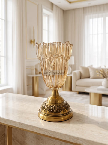 10.5 Inch Exclusive Glass Decorative Flower Vase with Metal Base RY37065
