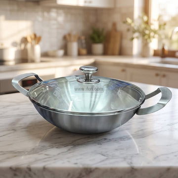 28cm Stainless Steel Deep Karai / Cookware with Glass Lid ALM6600
