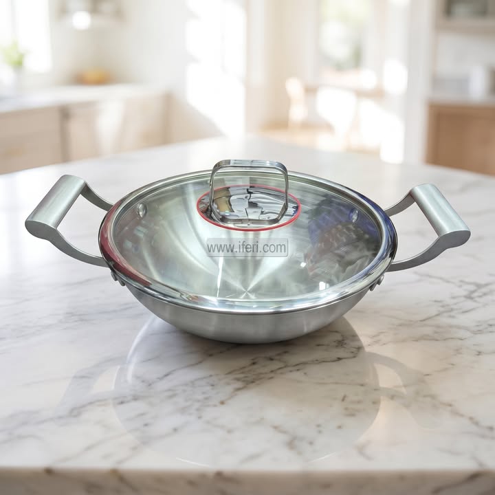 28cm Stainless Steel Cookware Karai with Glass Lid ALM6603