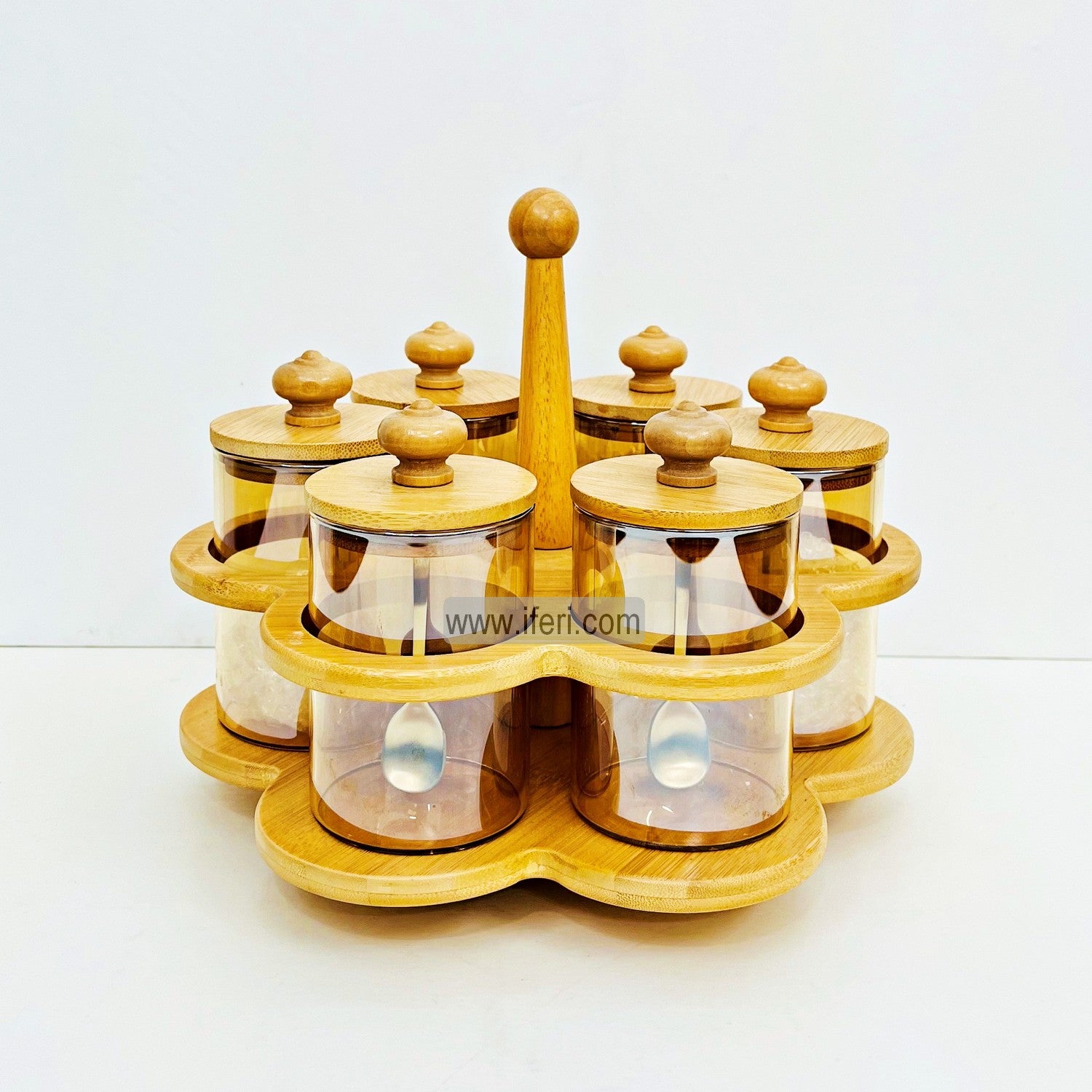 6 Pcs Golden Glass Spice Jar with Revolving Stand DL6860 – iferi.com