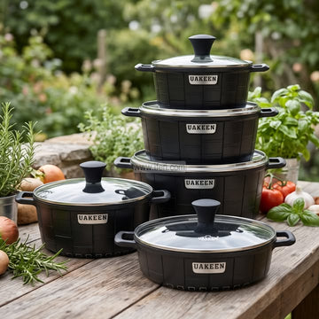 10 Pcs UAKEEN Non Induction Non Stick Die-Casting Cookware Set with Lid OMR2508