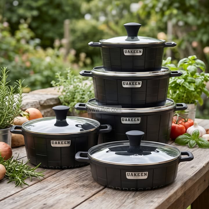 10 Pcs UAKEEN Non Induction Non Stick Die-Casting Cookware Set with Lid OMR2508