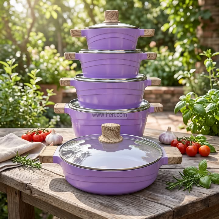 10 Pcs Real Chef Non Induction Friendly Stick Granite Coating Cookware Set with Lid OMR2506