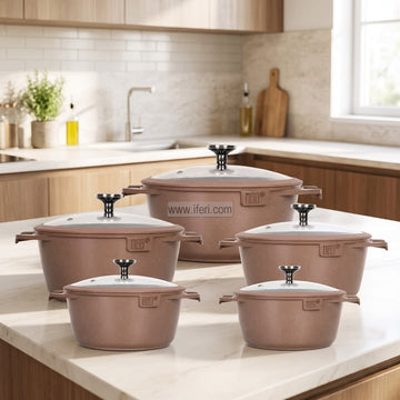 5 Pcs MGC Induction Friendly Non Stick Granite Coating Cookware Set with Lid DL6892
