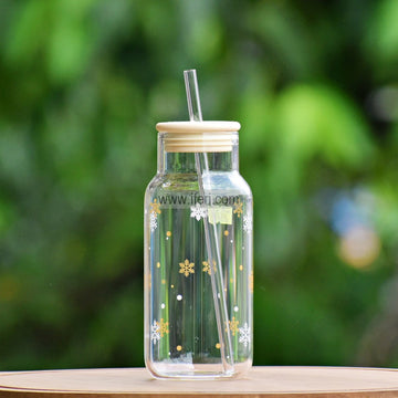 6.7 Inch Glass Juice Sipper Mug with Straw TG10861