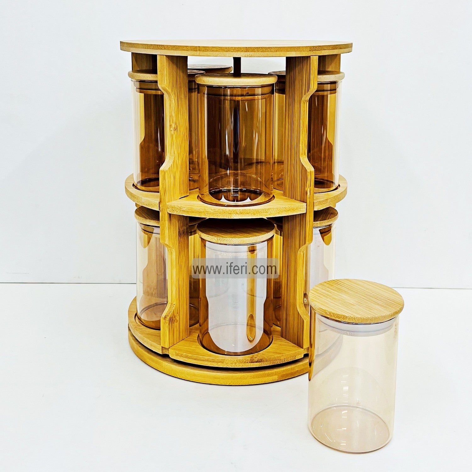 10 Pcs Golden Glass Spice Jar with Revolving Stand DL6861