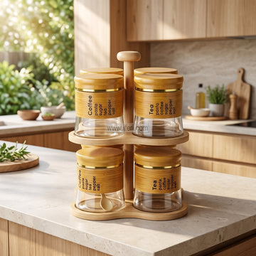 8 Pcs Glass Tea, Sugar Pot Set with Revolving Stand BS223