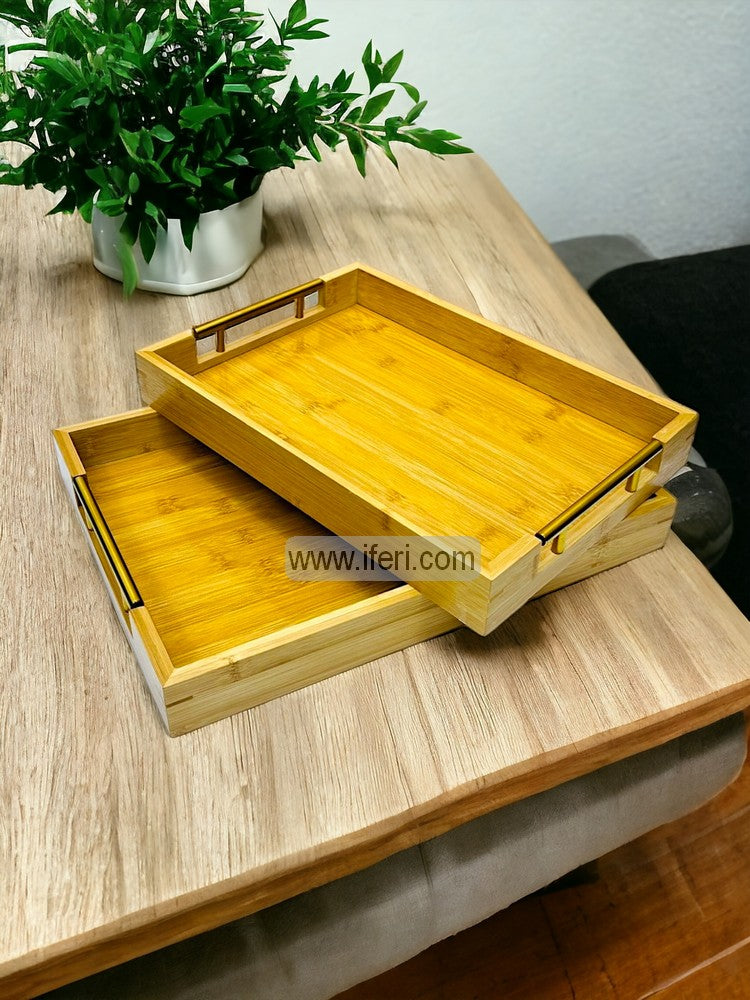 2 Pcs Bamboo Serving Tray with Handle FH2366