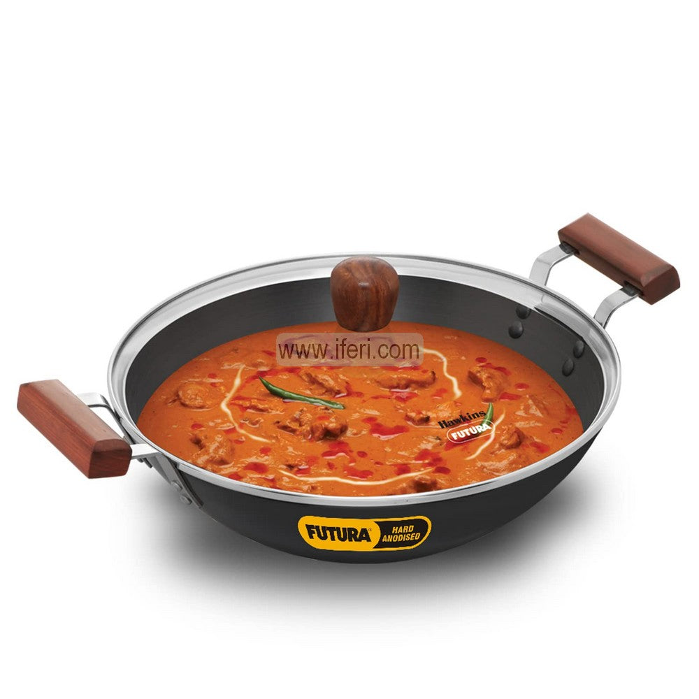3.75 Liter Futura Hard Anodised Induction Based Kadhai, Cookware with Glass Lid ALM6902