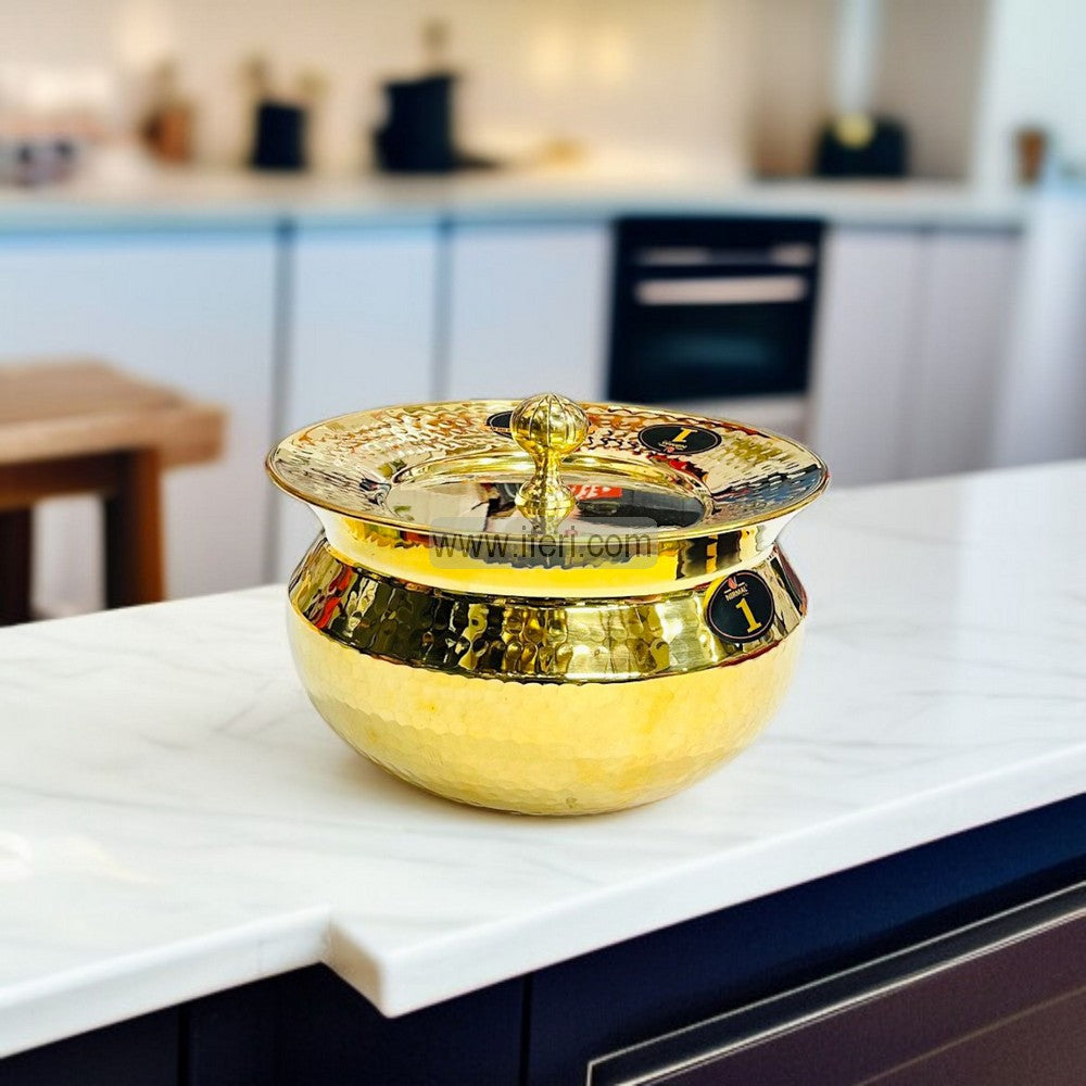 20cm Premium Brass (Pitol) with Tin Coating Hammered Cooking & Serving Handi with Lid ALM6925