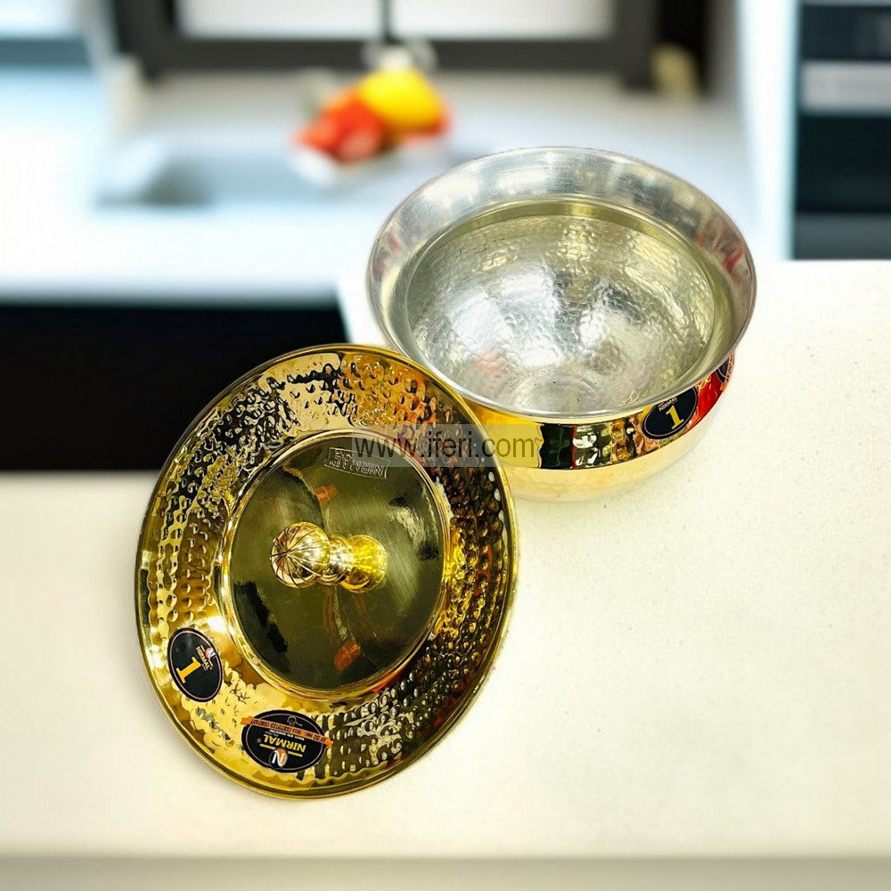 20cm Premium Brass (Pitol) with Tin Coating Hammered Cooking & Serving Handi with Lid ALM6925
