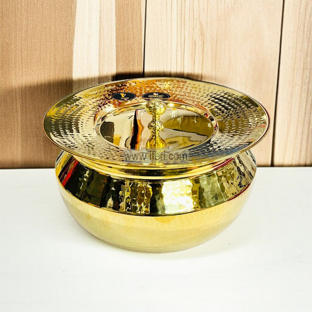 24cm Premium Brass (Pitol) with Tin Coating Hammered Cooking & Serving Handi with Lid ALM6926