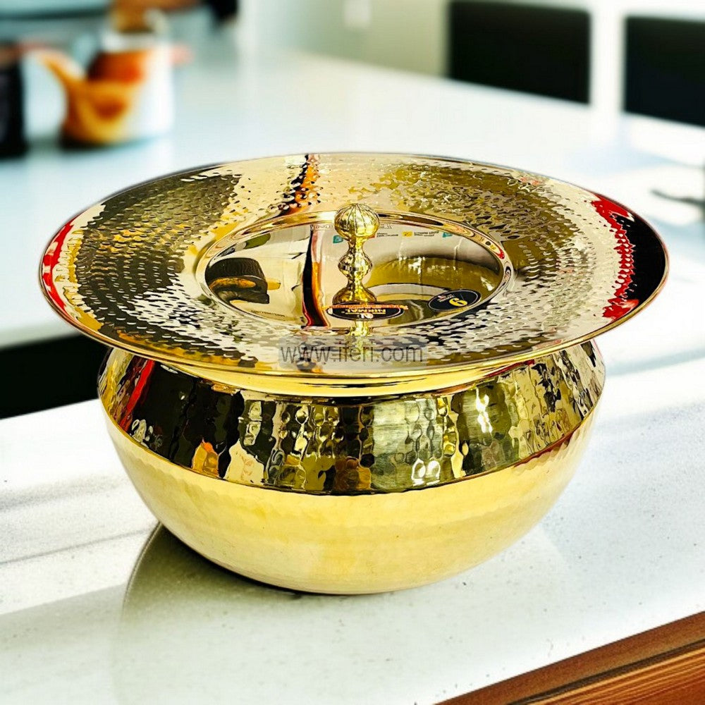 35cm Premium Brass (Pitol) with Tin Coating Hammered Cooking & Serving Handi with Lid ALM6927
