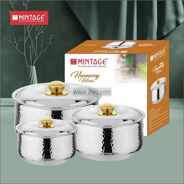 3 Pcs Mintage Harmony Exclusive Hammered Stainless Steel Food Storage Hotpot / Thermoware Casserole ALM6938