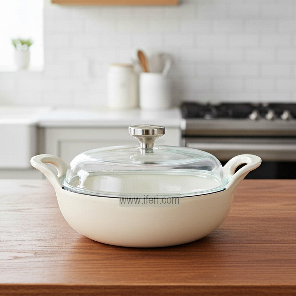 26cm Premium Quality Enamel Coated Cast Iron Cookware / Karai with Glass Lid ALM6940