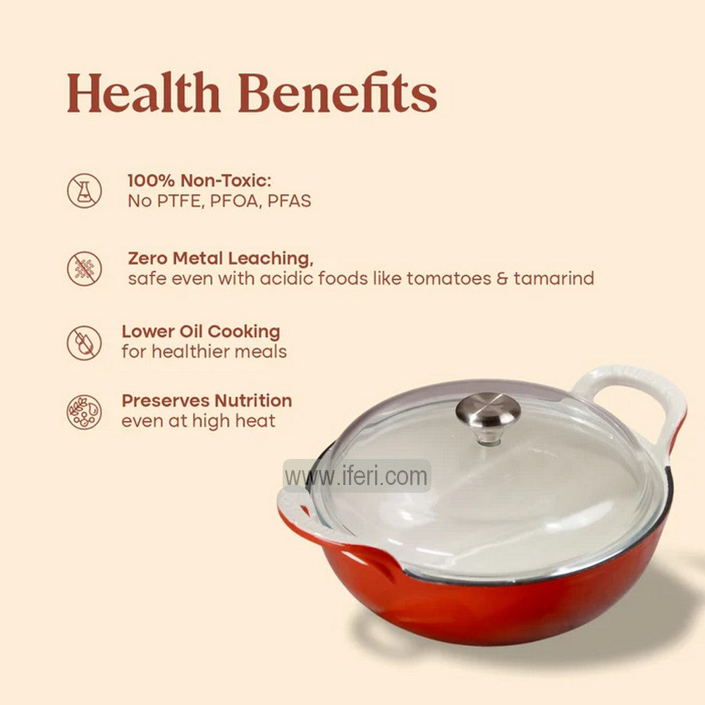 20cm Premium Quality Enamel Coated Cast Iron Cookware / Karai with Glass Lid ALM6941