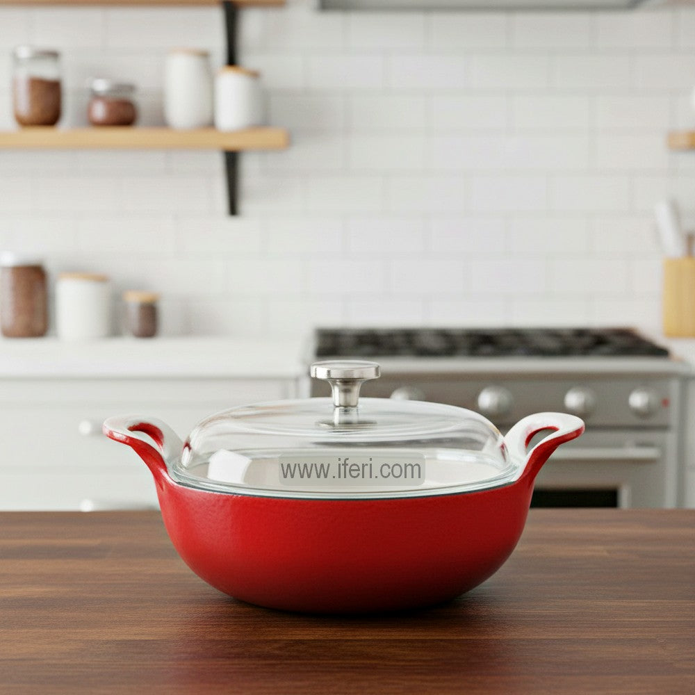 20cm Premium Quality Enamel Coated Cast Iron Cookware / Karai with Glass Lid ALM6941