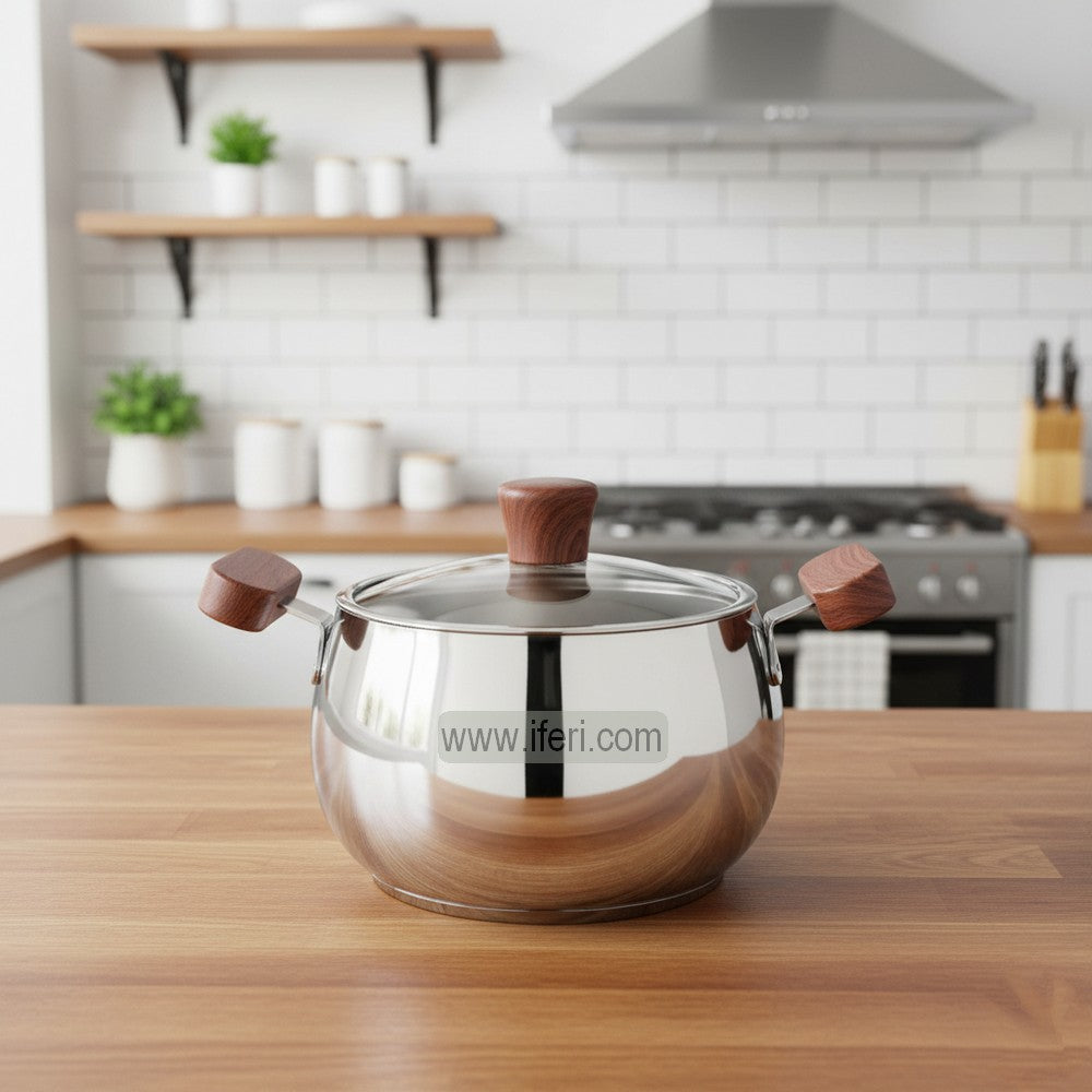 16cm Stainless Steel Belly Shape Small Stock Pot, Cookware, Handi with Glass Lid ALM695