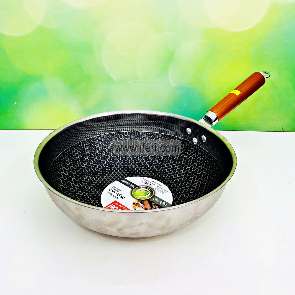 30cm Uncoated Honeycomb Design Stainless Steel Non-Stick Wok Fry Pan RY2953