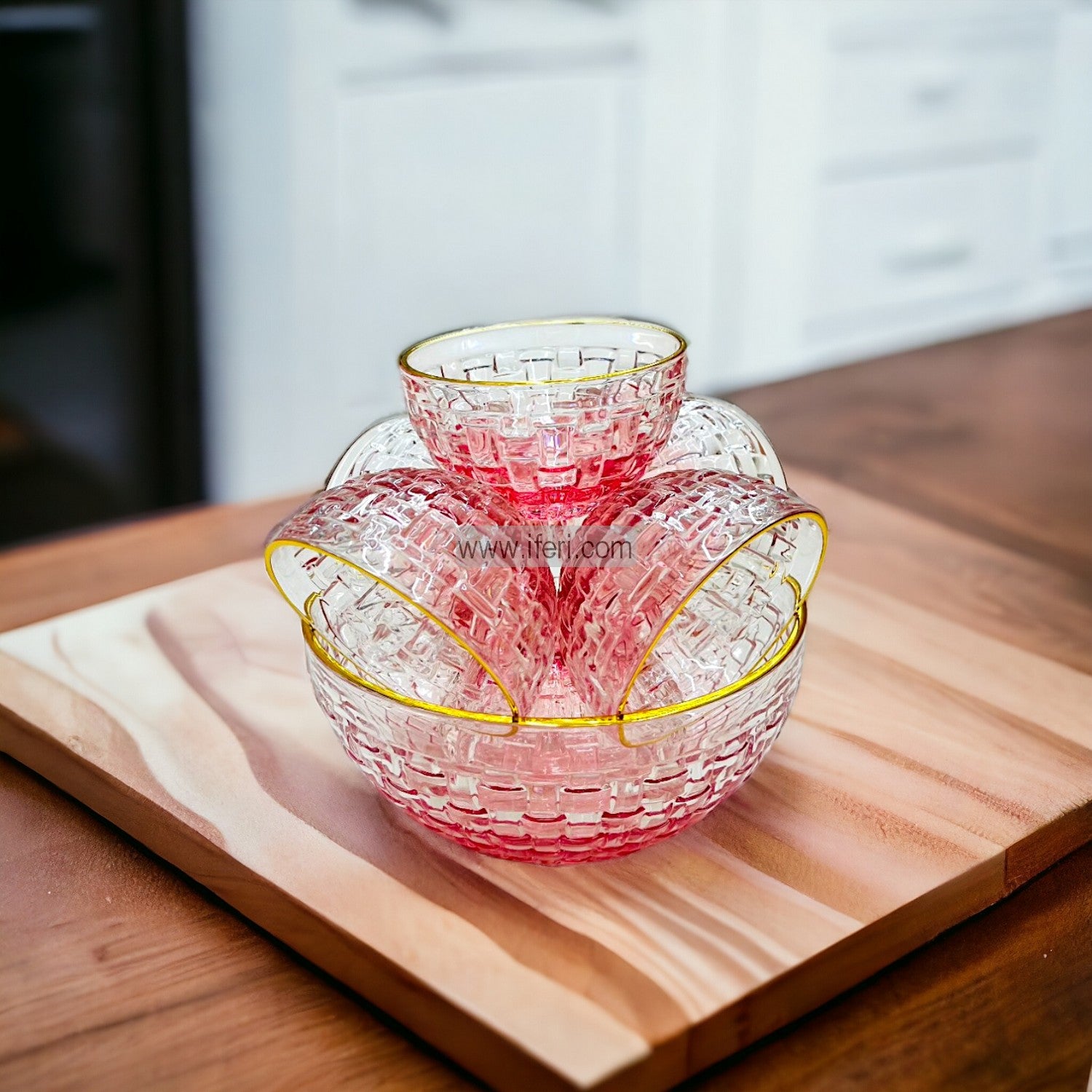 7 Pcs Golden Rim Glass Firni, Dessert Serving Bowl Set SGR0095