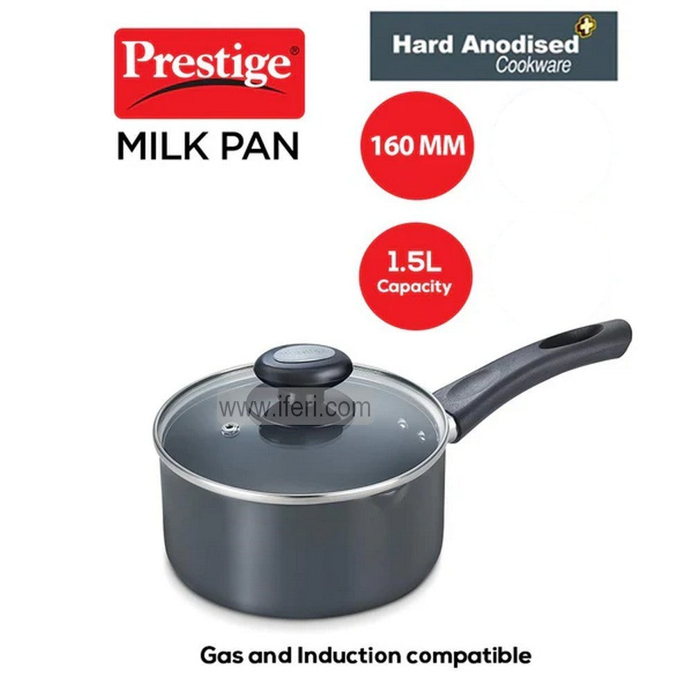 16cm Prestige Hard Anodised Plus Milk Pan with Glass Lid PG30966