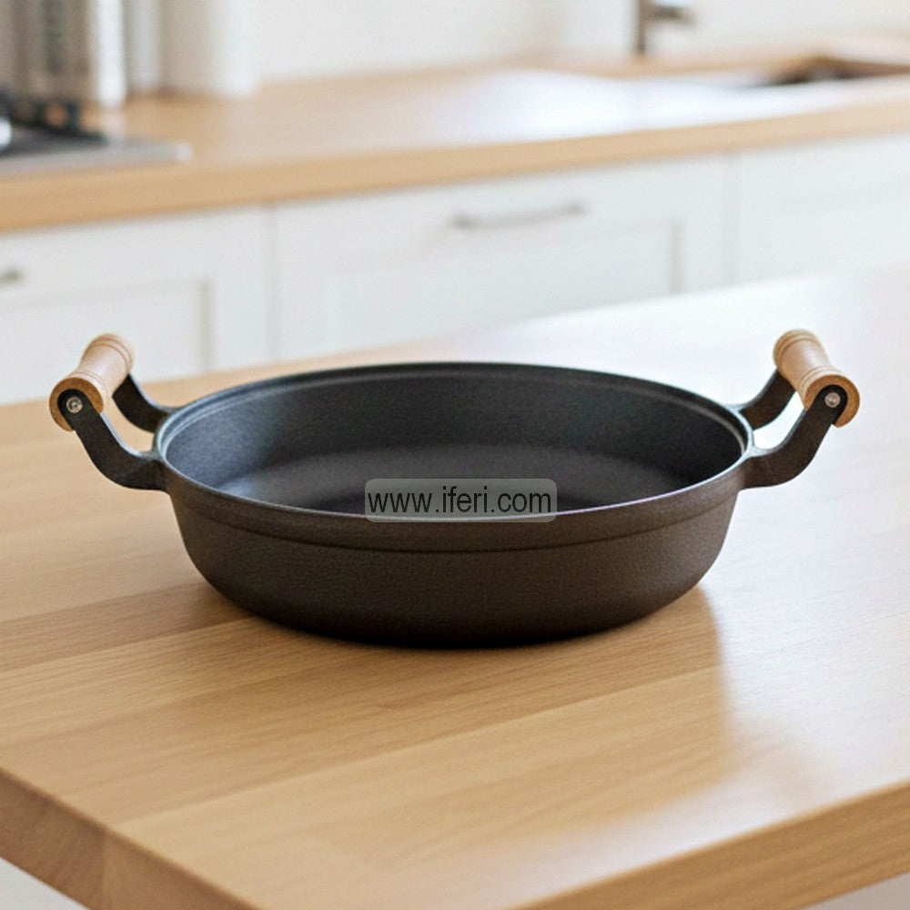30cm Cast Iron Shallow Karai with Wooden Handle ALM6969