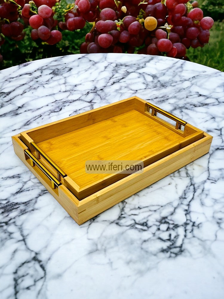 2 Pcs Bamboo Serving Tray with Handle FH2366