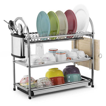 3 Tier Stainless Steel Dish Drying Storage Rack with Holder SMT14587
