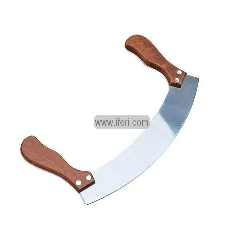 10 Inch Double Handle Stainless Steel Half Moon Pizza Cutter Knife UNQ0402