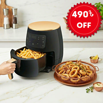 Digital Touchscreen Air Fryer + 360° Airflow Oil Drainer Tray Set – Large Capacity, Non-Stick, & Easy Clean Kitchen Bundle