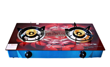 3D Two Burner Diamond Glass Top Gas Stove Red DGSG -3D