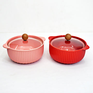 2 Pcs Ceramic Round Shape Casserole Dish FH1028