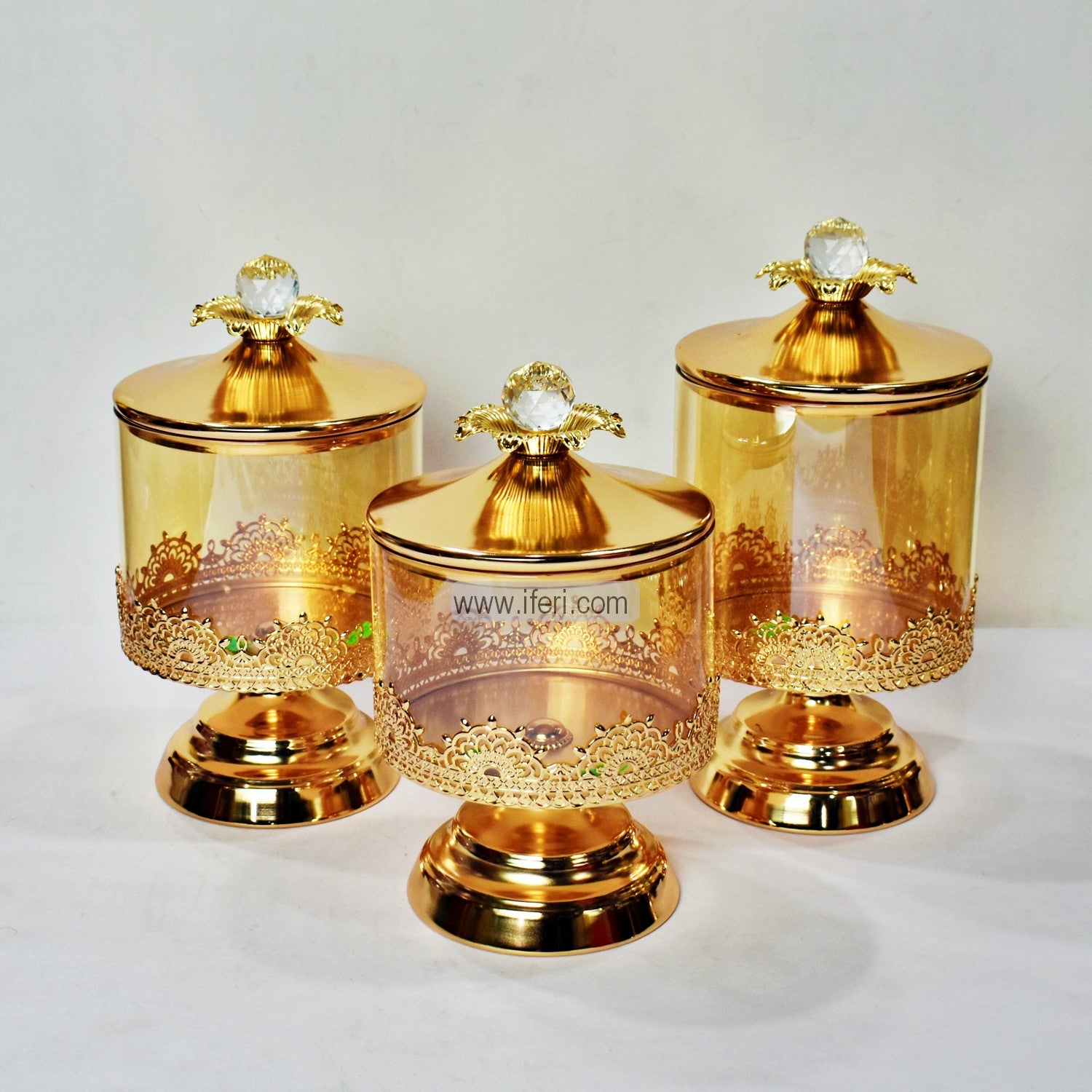 3 Pcs Metal & Glass Candle Stand Showpiece HR1542