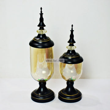 2 Pcs Metal & Glass Candle Stand Showpiece HR1662